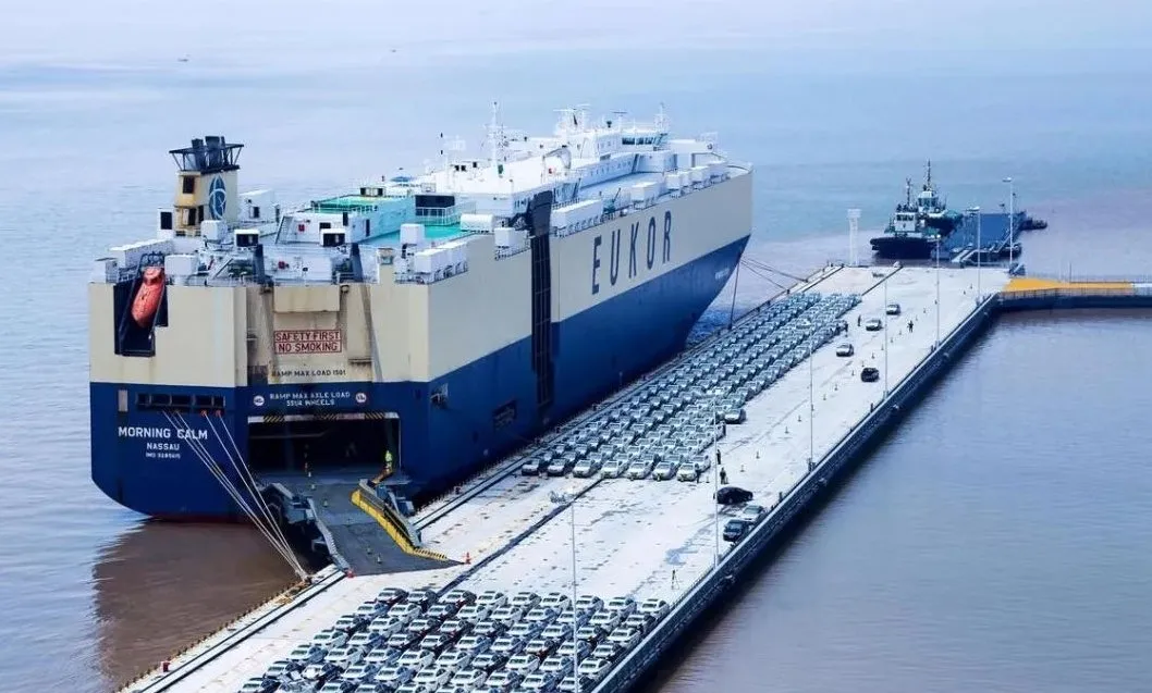 RoRo car carrier ship at the pier